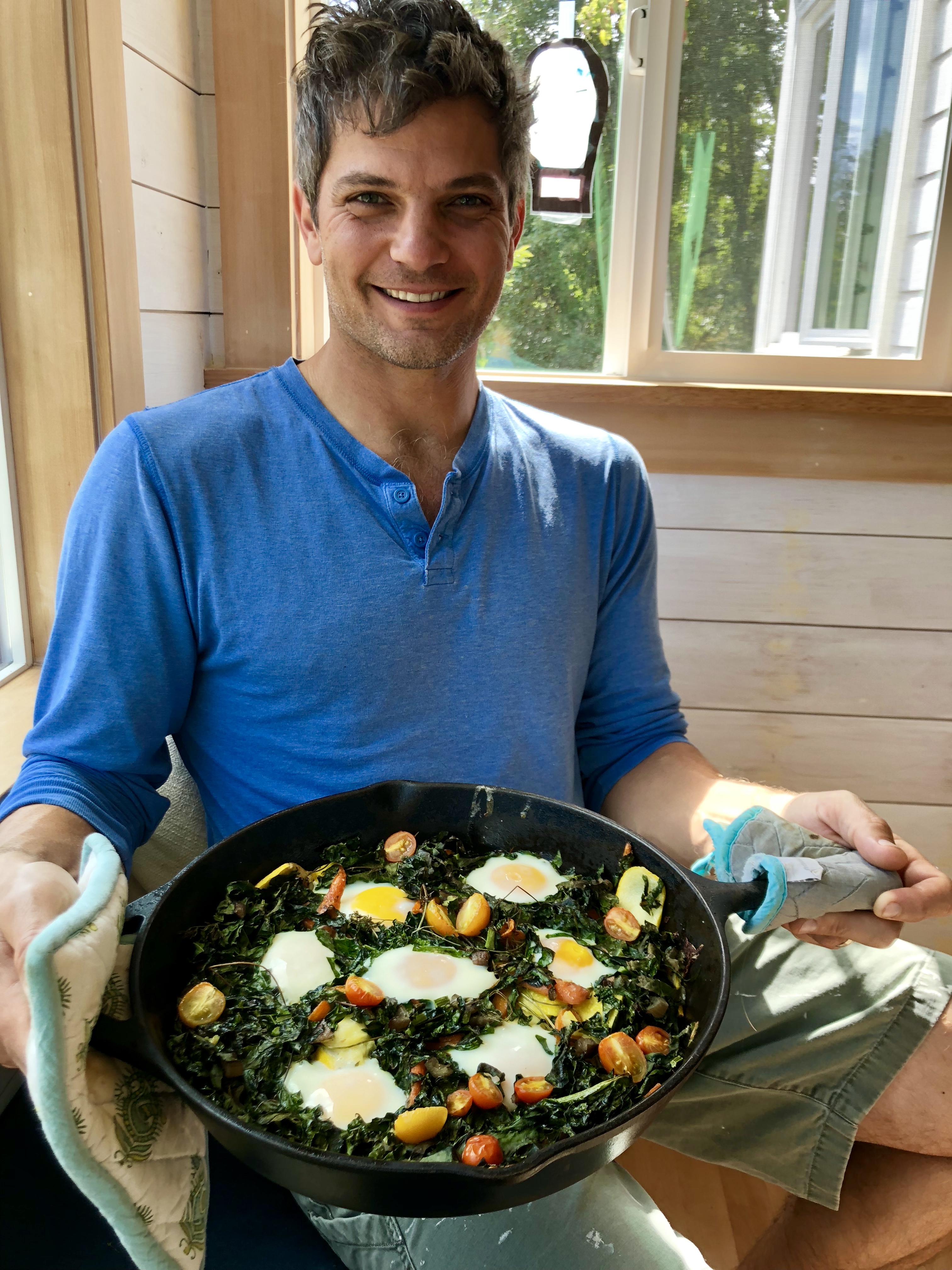Baked eggs in a hot pan. Hottie optional.